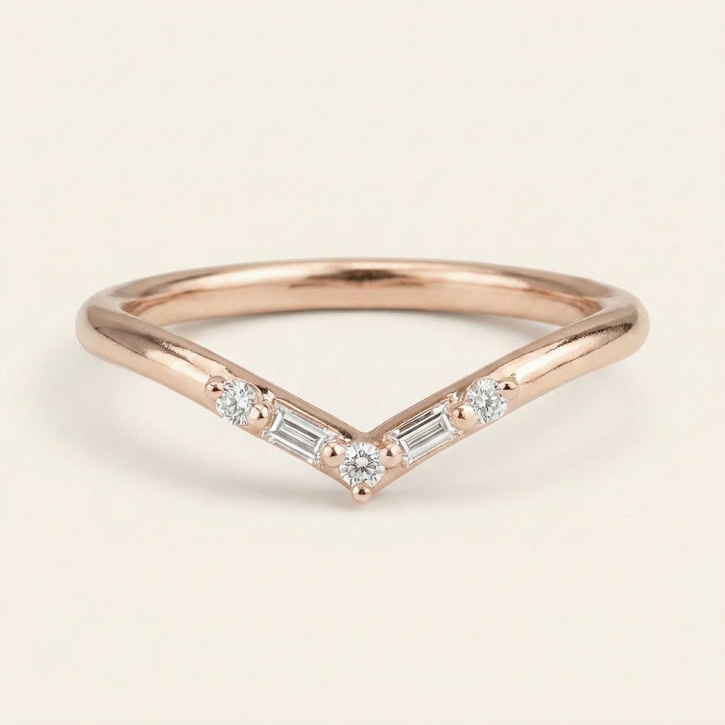 Moissanite 0.10 CT Baguette & Round Cut Diamond Ring