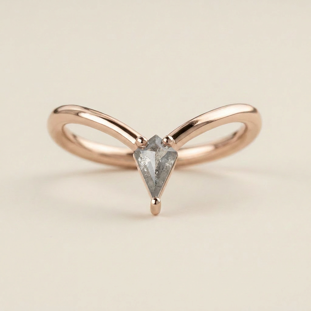 0.15 CT Kite Cut Salt and Pepper Diamond Ring (V1)
