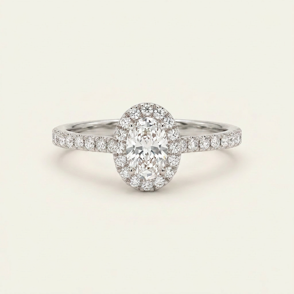 Moissanite 2.76 CT Oval & Round Cut Diamond Halo Ring