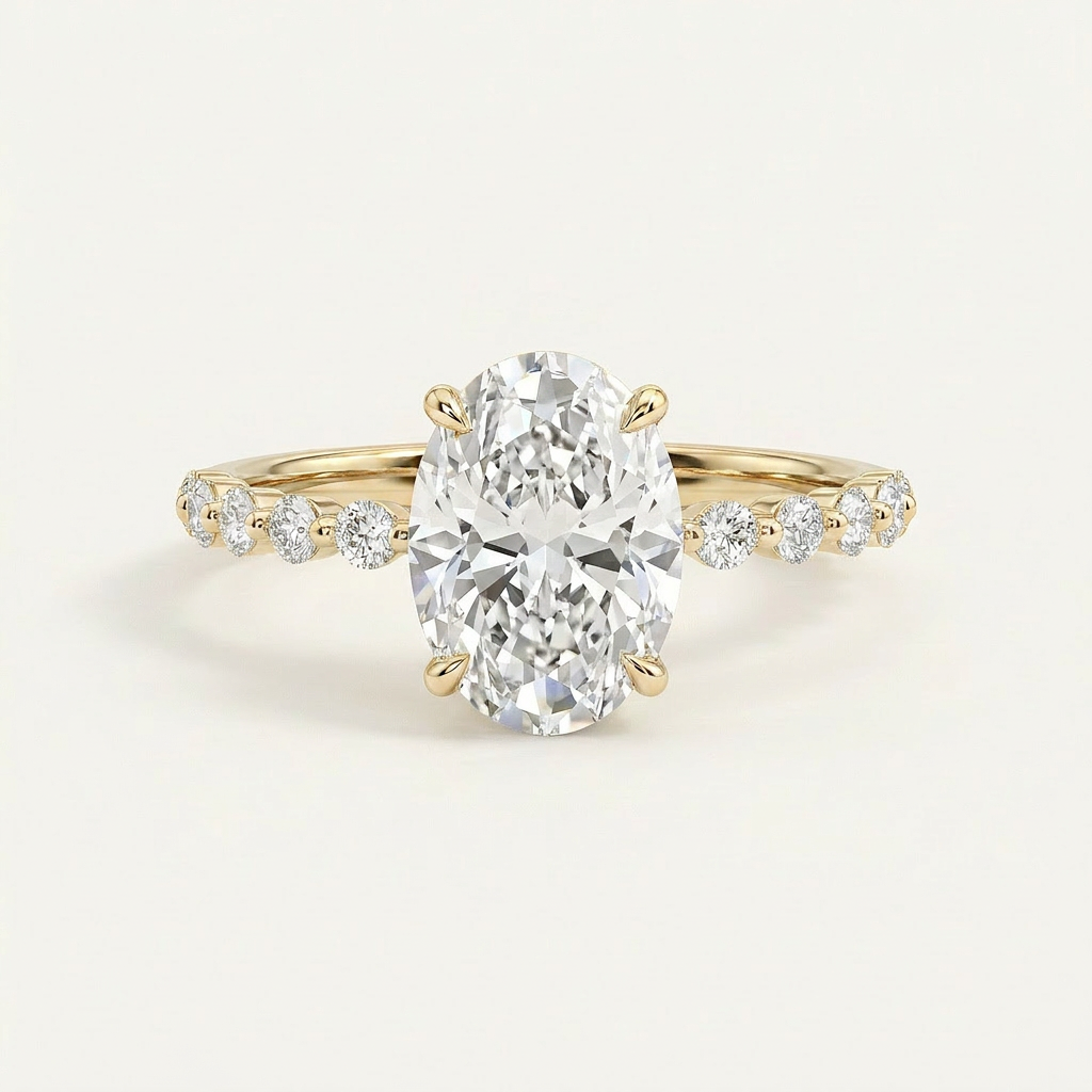 Moissanite 3.35 CT Oval & Round Cut Diamond Solitaire Ring