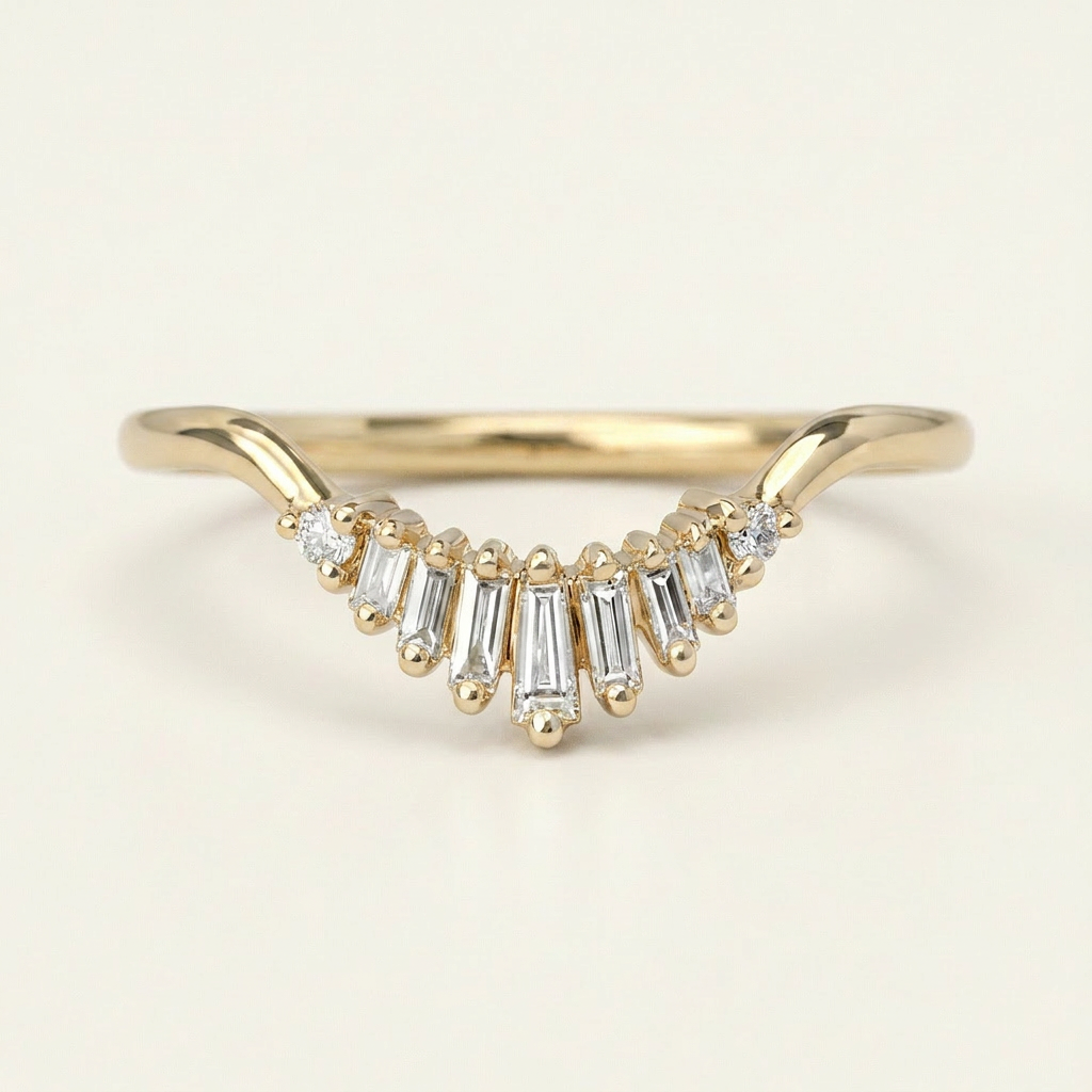 Moissanite 0.31 CT Baguette & Round Cut Diamond Ring