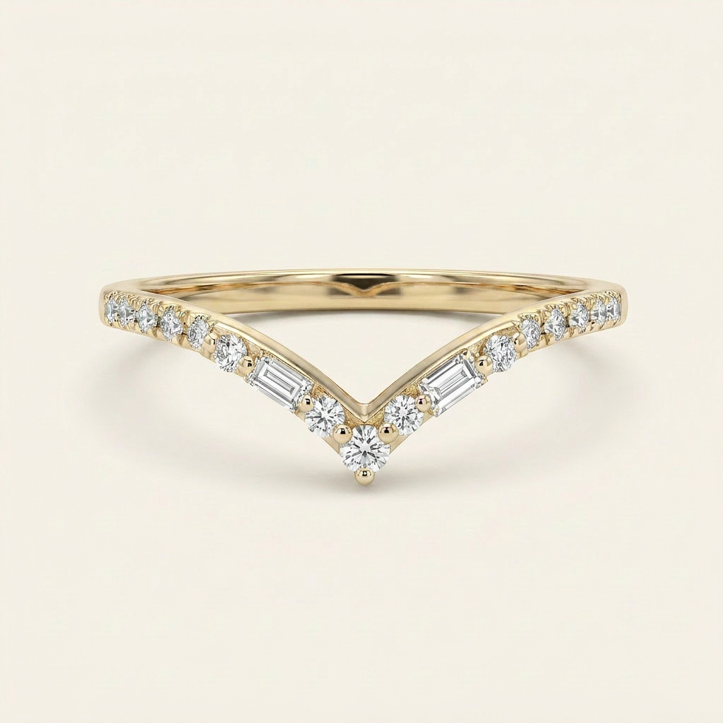 Moissanite 0.29 CT Baguette & Round Cut Diamond Ring