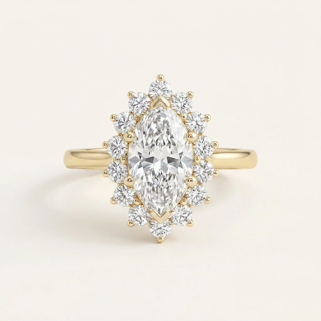 Moissanite 2.20 CT Marquise & Round Cut Diamond Halo Ring