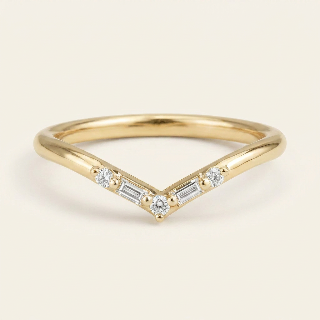 Moissanite 0.10 CT Baguette & Round Cut Diamond Ring