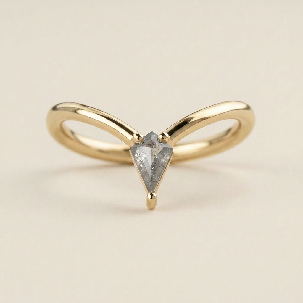 0.15 CT Kite Cut Salt and Pepper Diamond Ring (V1)