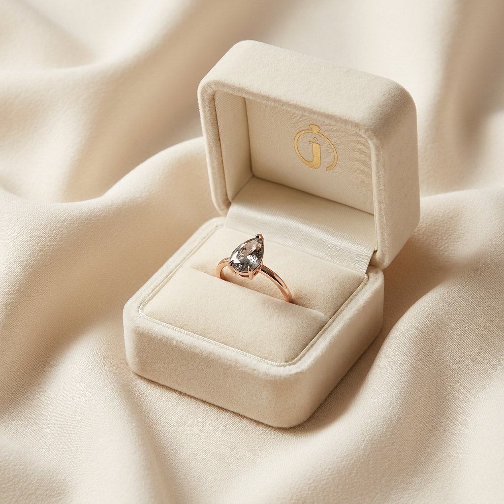1.75 CT Pear Cut Salt and Pepper Diamond Solitaire Ring (V-Artdeco)