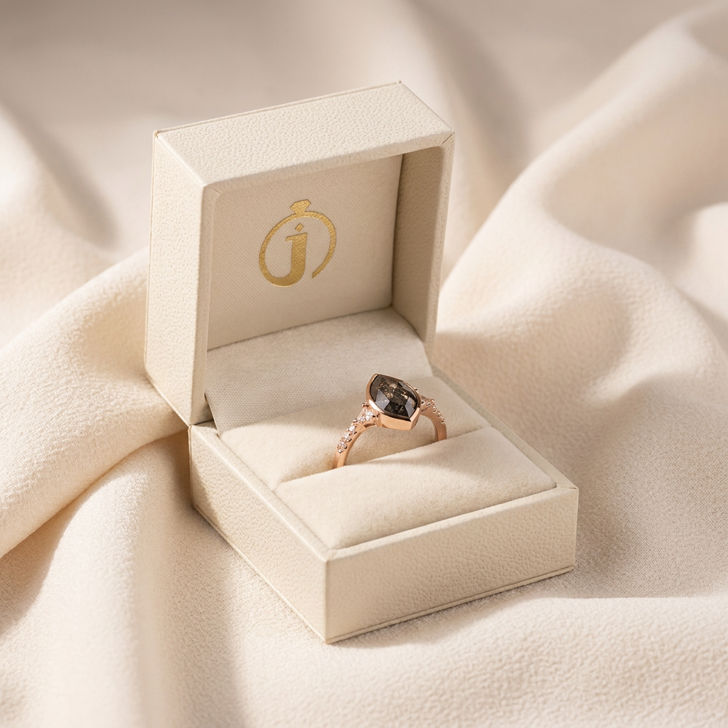 1.90 CT Marquise & Trillion Cut Salt and Pepper Diamond Three Stone Ring