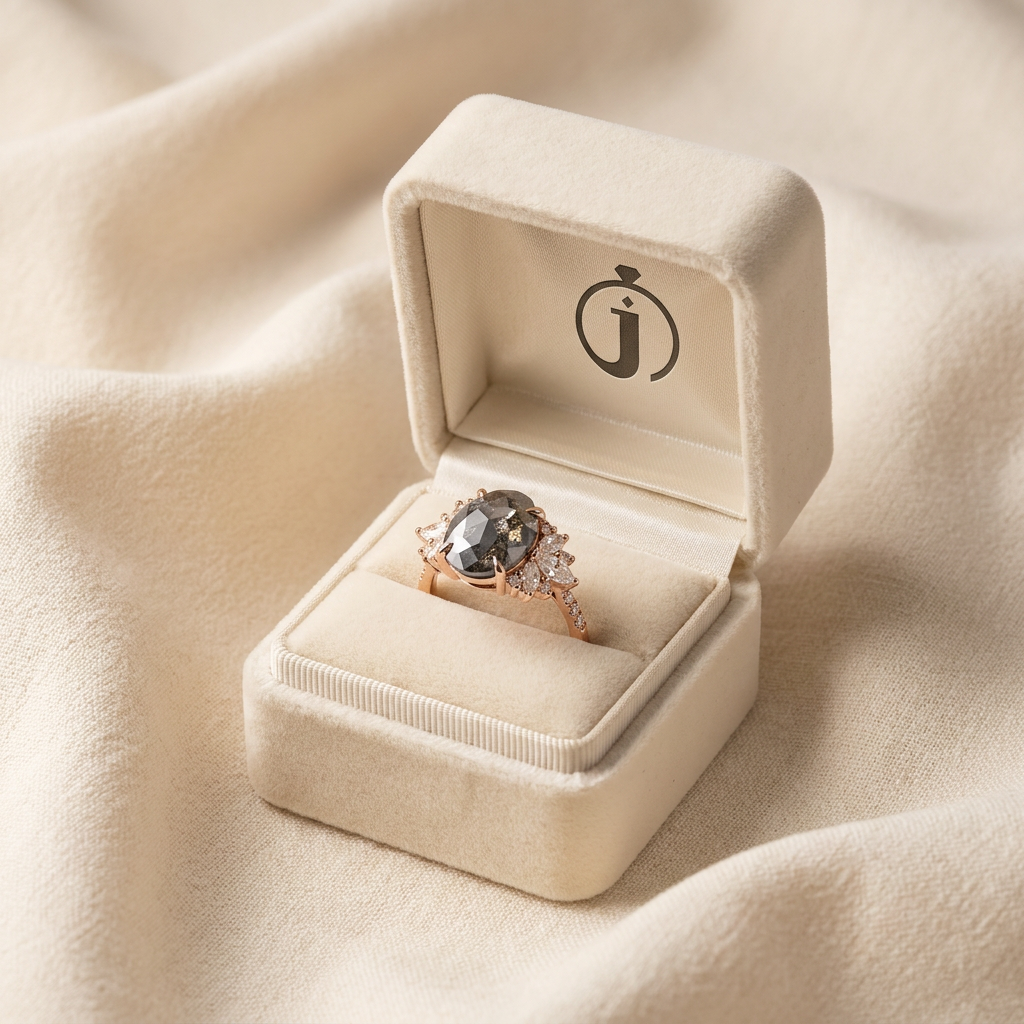 2.10 CT Oval & Round Cut Salt and Pepper Diamond Cluster Ring