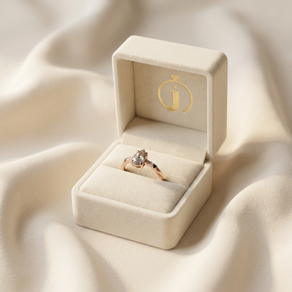 1.75 CT Pear Cut Salt and Pepper Diamond Solitaire Ring (V1)