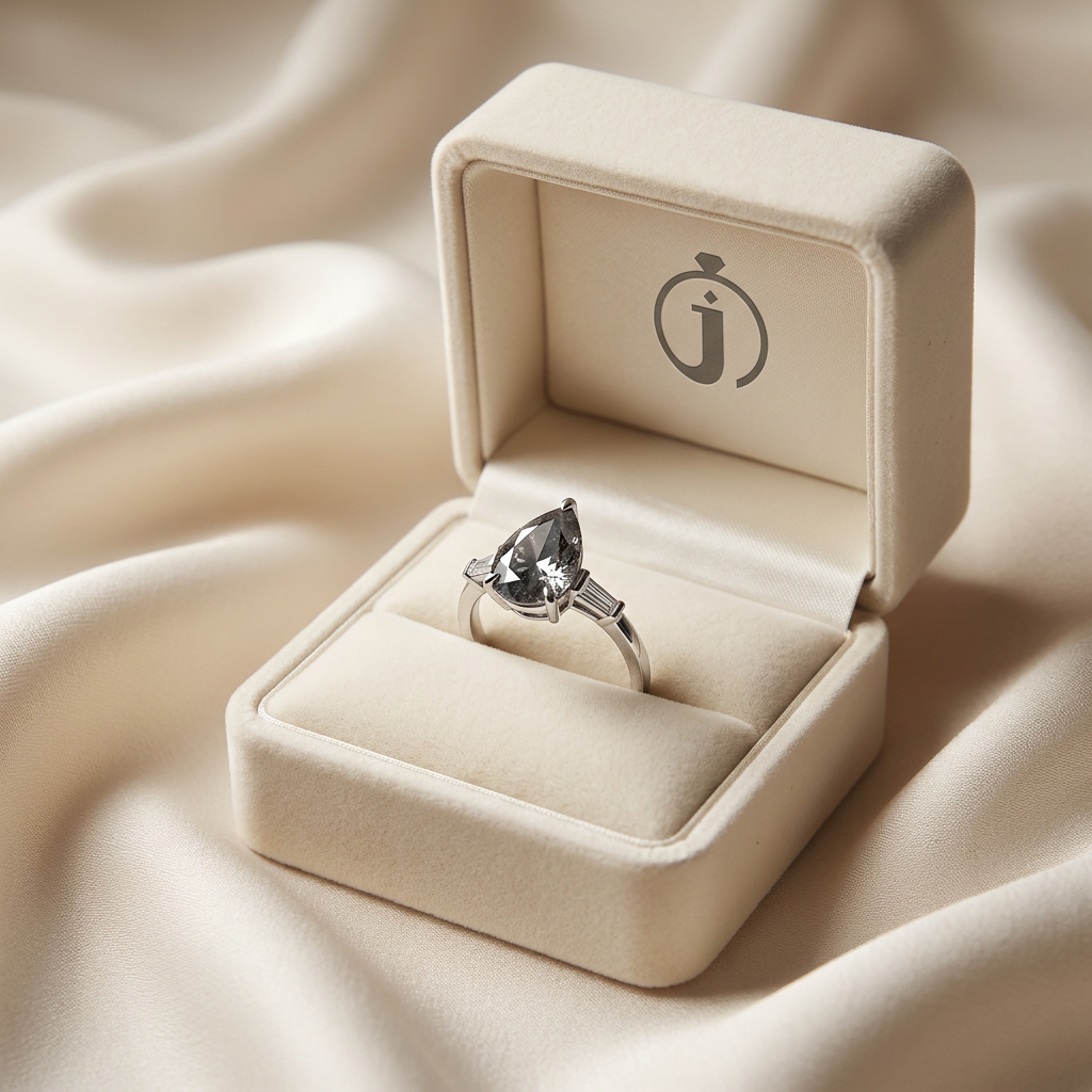1.80 CT Pear & Baguette Cut Salt and Pepper Diamond Three Stone Ring