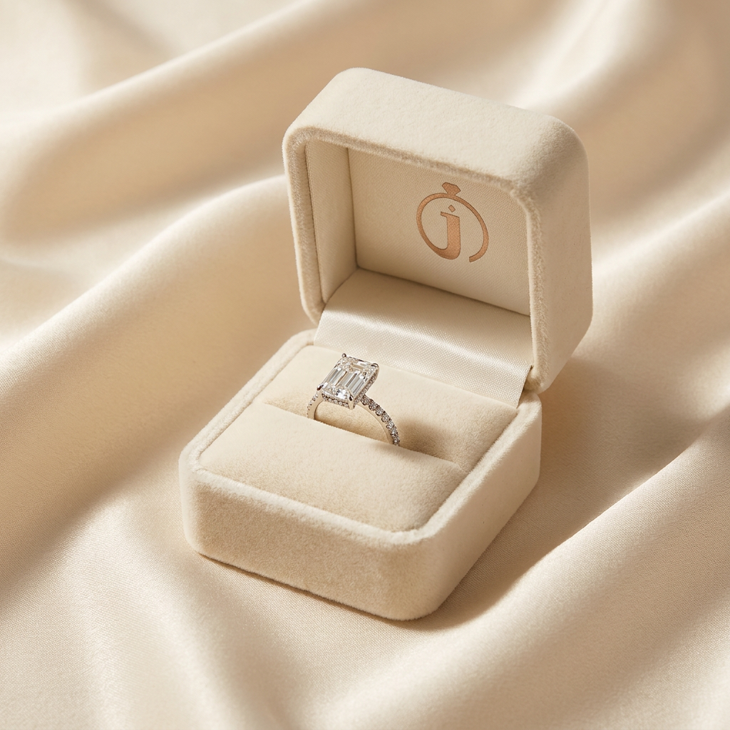 Moissanite 5.10 CT Emerald & Round Cut Diamond Solitaire Ring