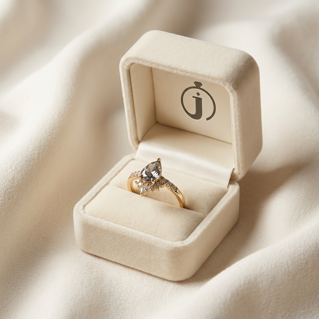 1.55 CT Pear & Round Cut Salt and Pepper Diamond Cluster Ring