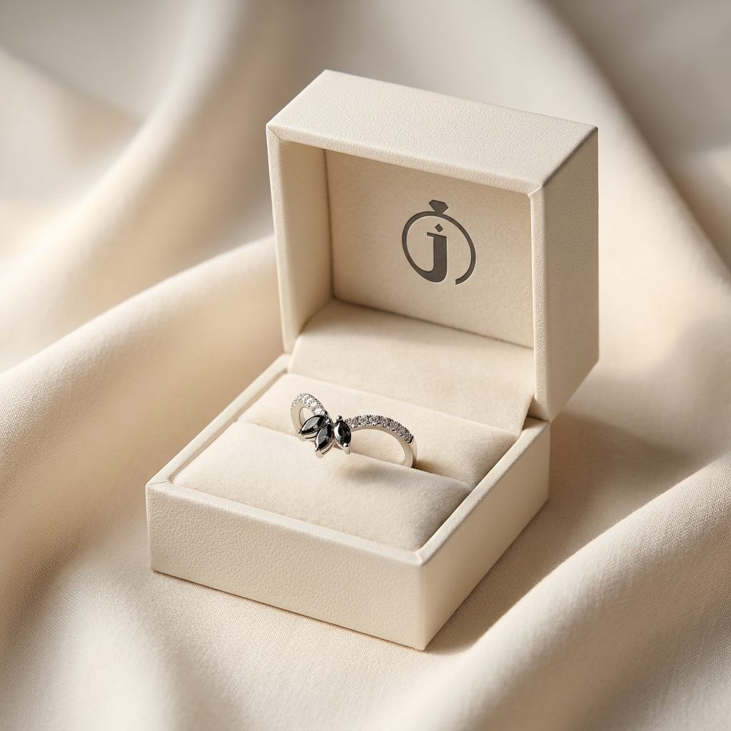 0.42 CT Marquise & Round Cut Salt and Pepper Diamond Ring