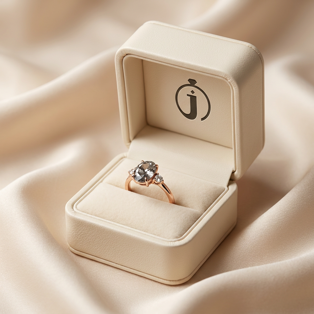 1.30 CT Oval & Round Cut Salt and Pepper Diamond Three Stone Ring