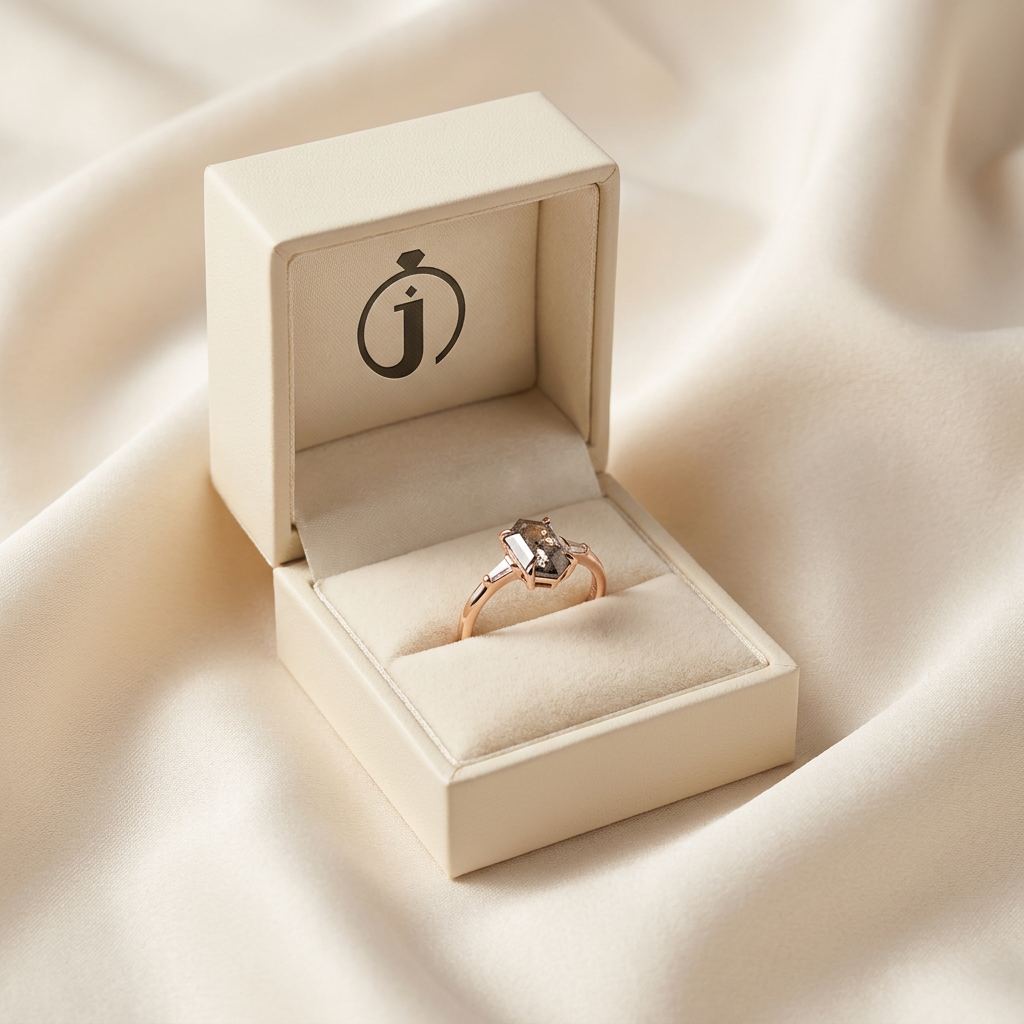 1.35 CT Hexagon & Baguette Cut Salt and Pepper Diamond Three Stone Ring
