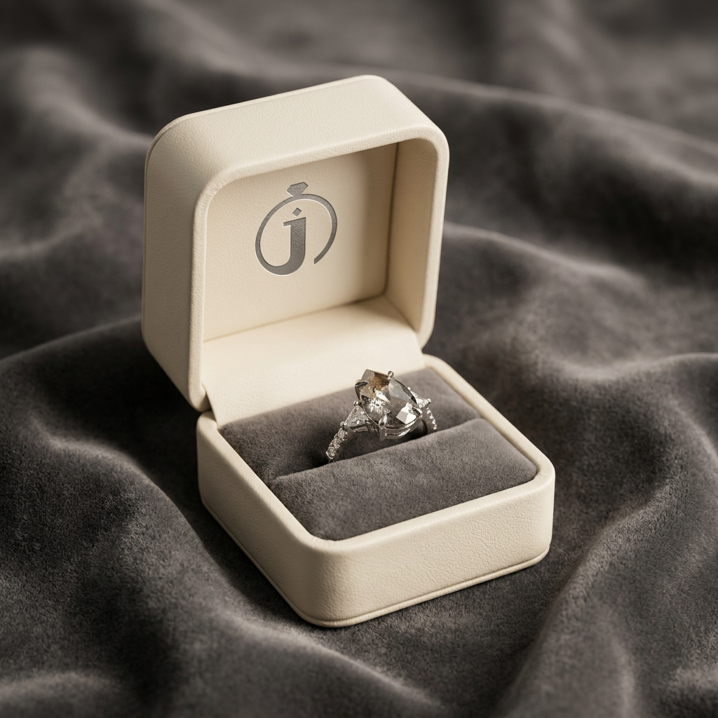 2.20 CT Pear & Triangle Cut Salt and Pepper Diamond Three Stone Ring