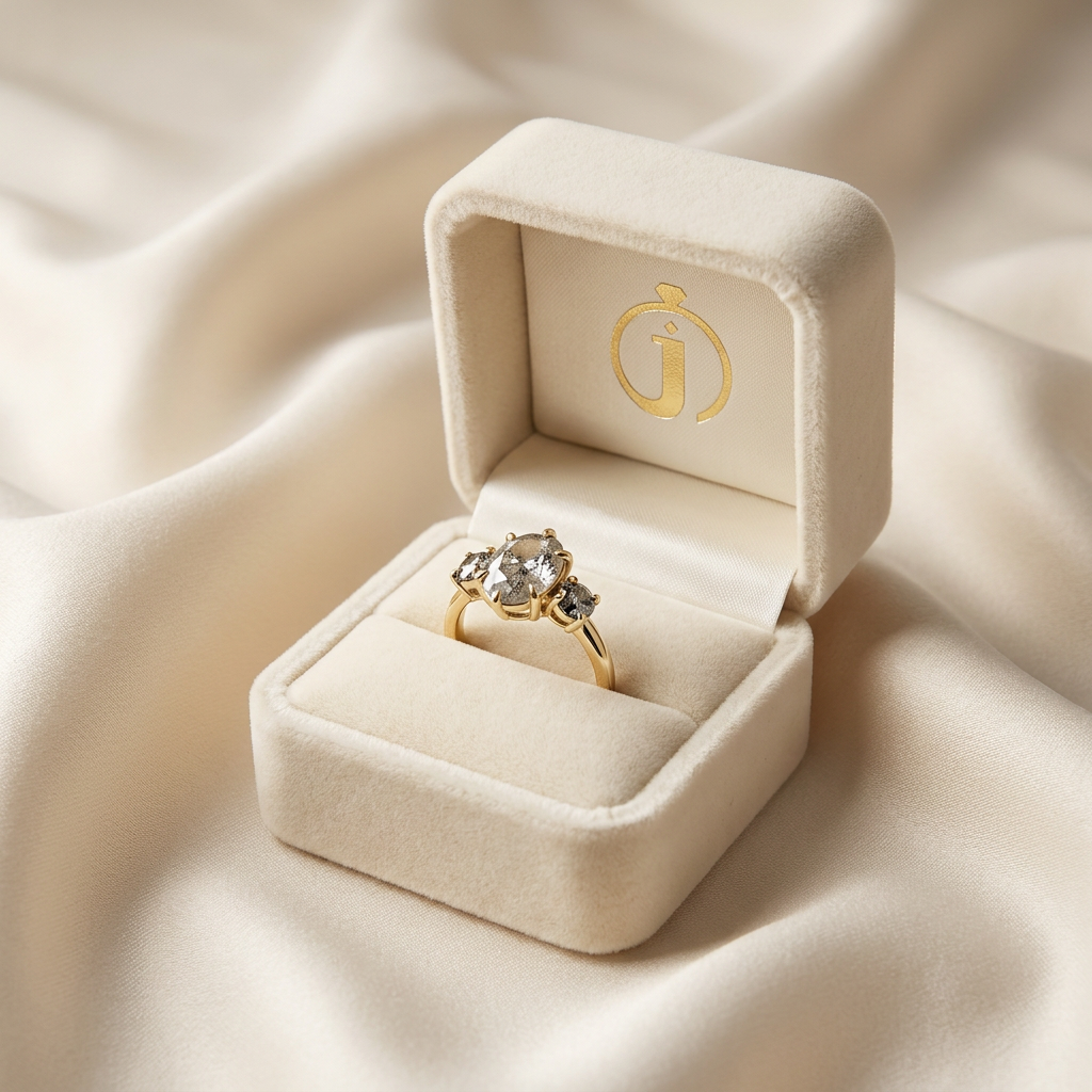 2.00 CT Oval Cut Salt and Pepper Diamond Three Stone Ring