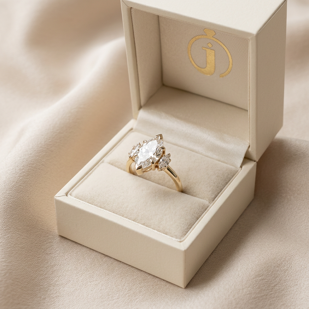 Moissanite 1.00 CT Marquise Cut Diamond Three Stone Ring