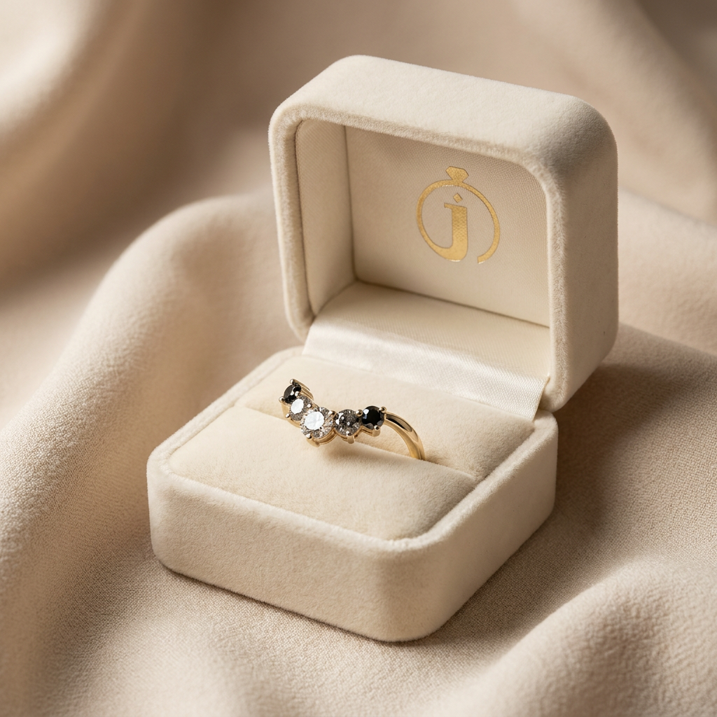 0.49 CT Round Cut Salt and Pepper Diamond Ring