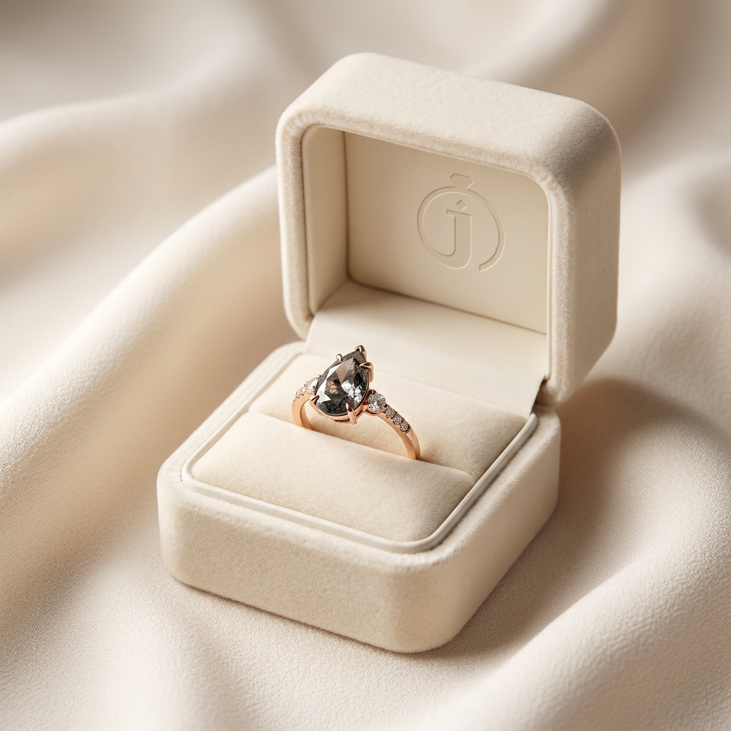 1.85 CT Pear & Round Cut Salt and Pepper Diamond Three Stone Ring