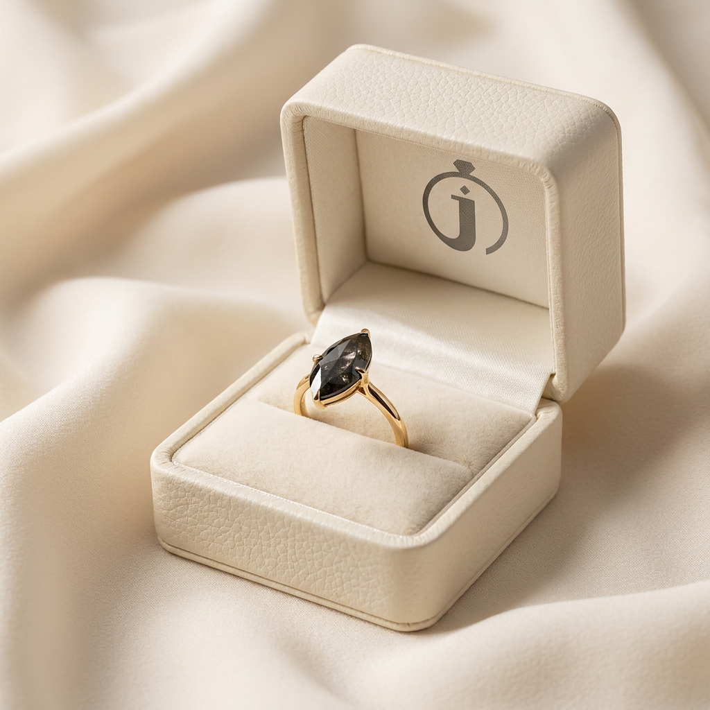 1.35 CT Marquise Cut Salt and Pepper Diamond Solitaire Ring