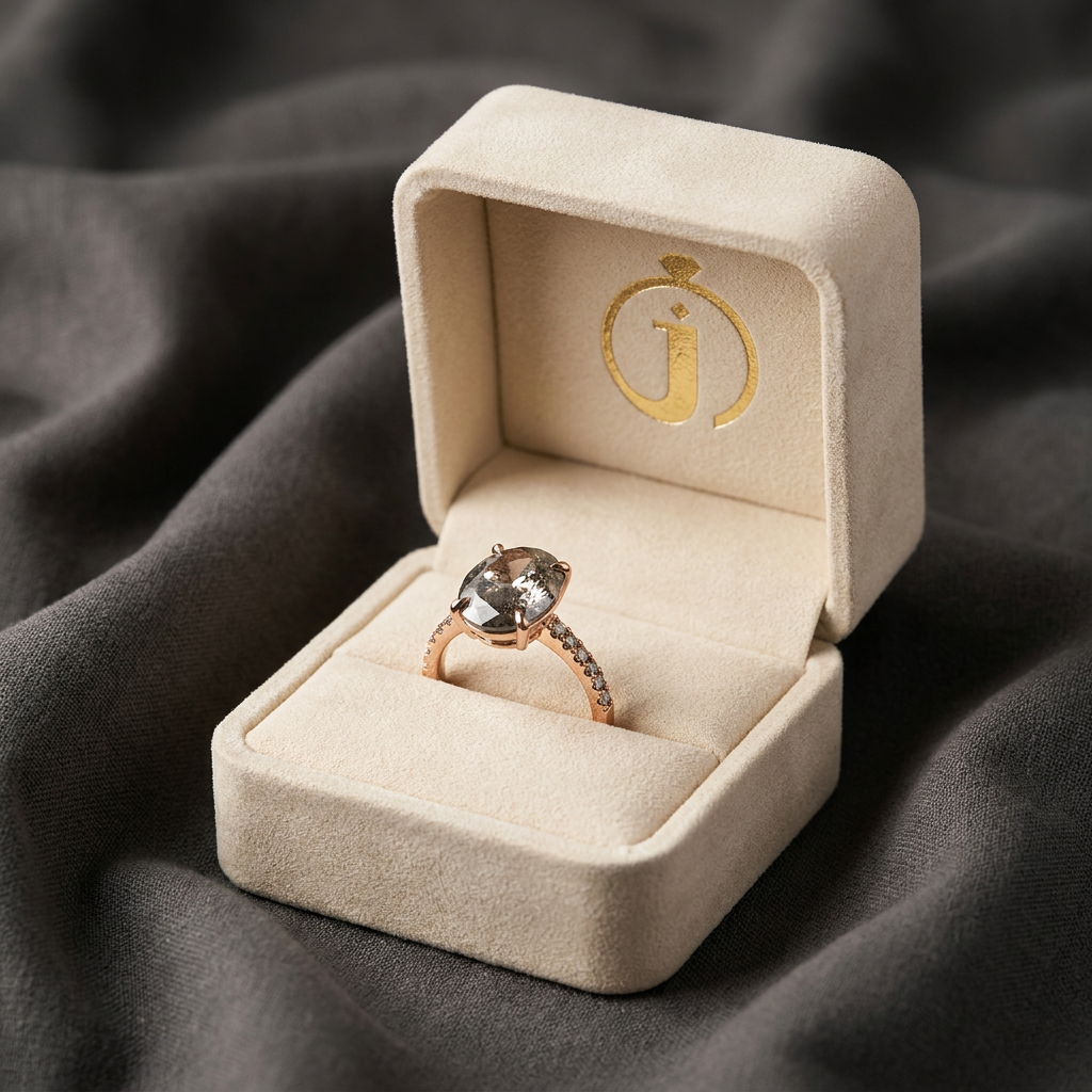 1.65 CT Oval Cut Salt and Pepper Diamond Solitaire Ring