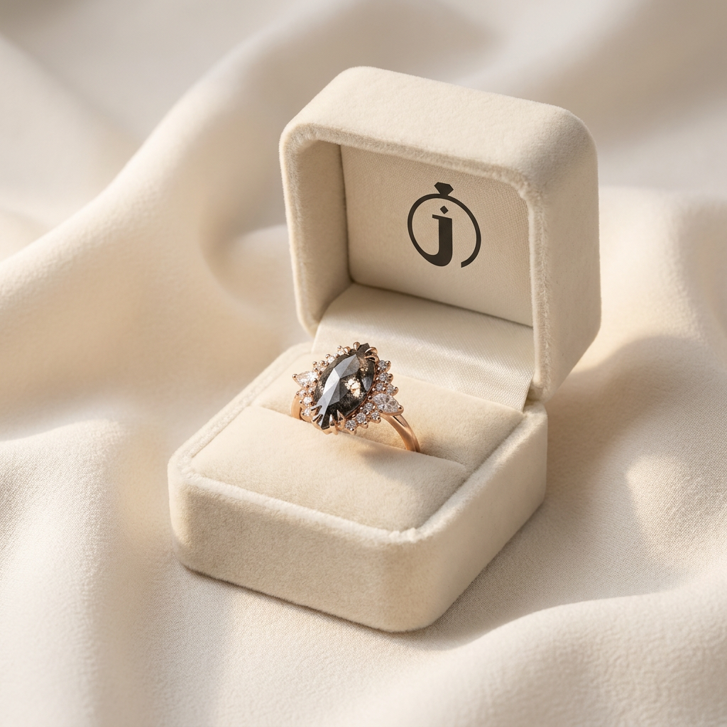 1.95 CT Marquise & Round Cut Salt and Pepper Diamond Cluster Ring