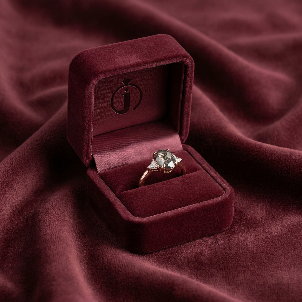 1.75 CT Oval & Triangle Cut Salt and Pepper Diamond Three Stone Ring