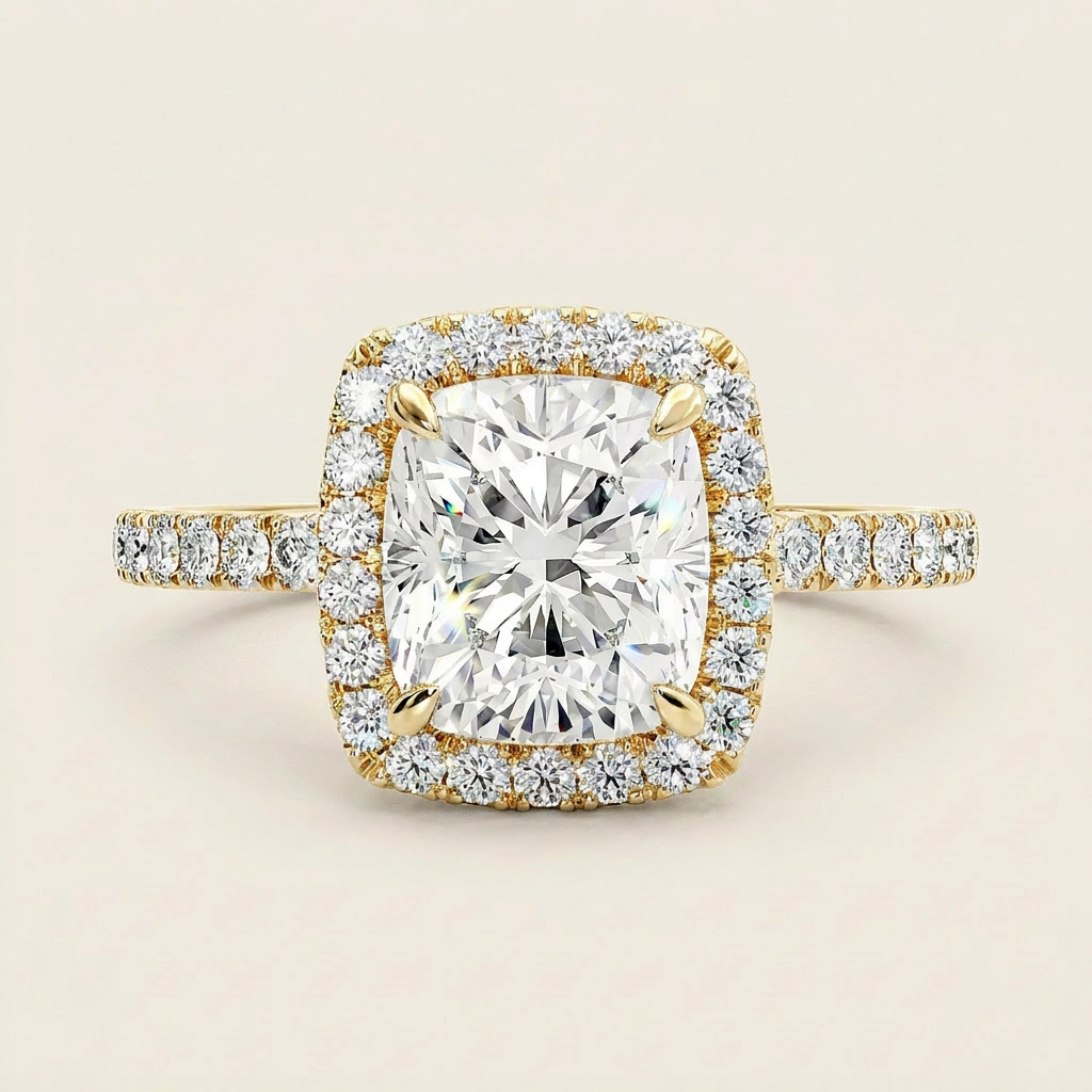 Moissanite 1.50 CT Cushion Cut Diamond Halo Ring