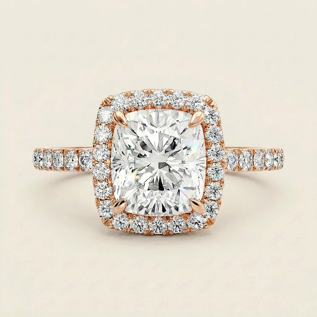 Moissanite 1.50 CT Cushion Cut Diamond Halo Ring