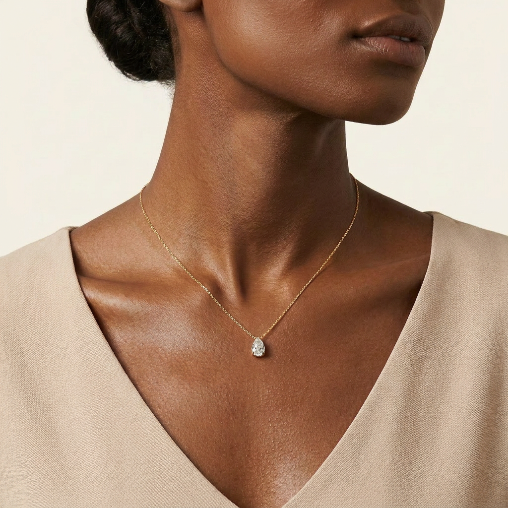 Moissanite 0.25 CT Pear Cut Diamond Solitaire Necklace
