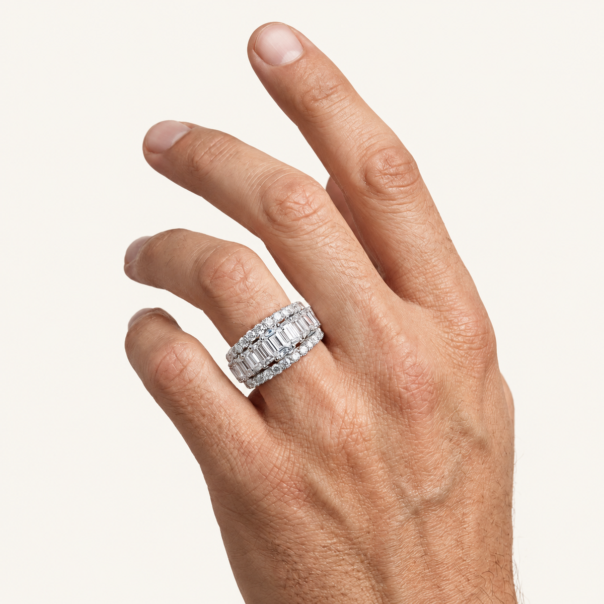 Lab Grown Diamond 4.00 CT Emerald Cut Cluster Men's Ring