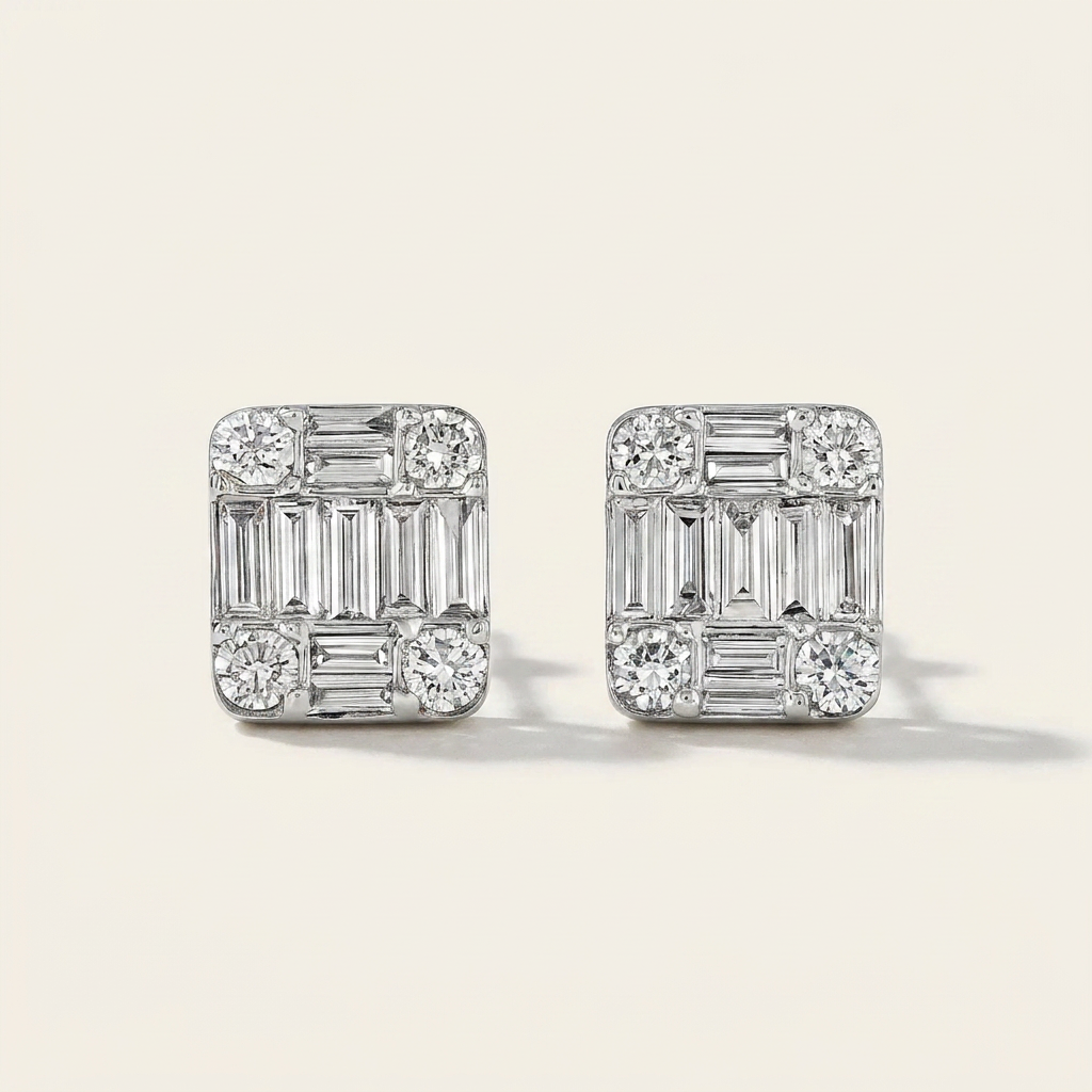 Moissanite 0.99 CT Baguette & Round Cut Diamond Hoop Earrings