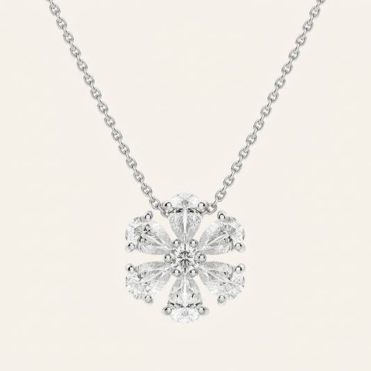 Moissanite 0.70 CT Pear & Round Cut Diamond Floral Necklace
