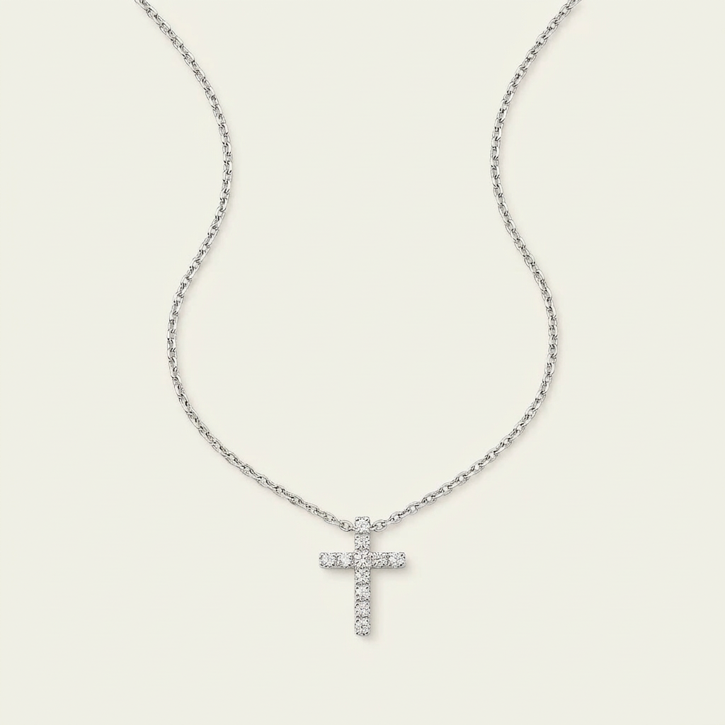 Moissanite 0.17 CT Round Cut Diamond Cross Necklace