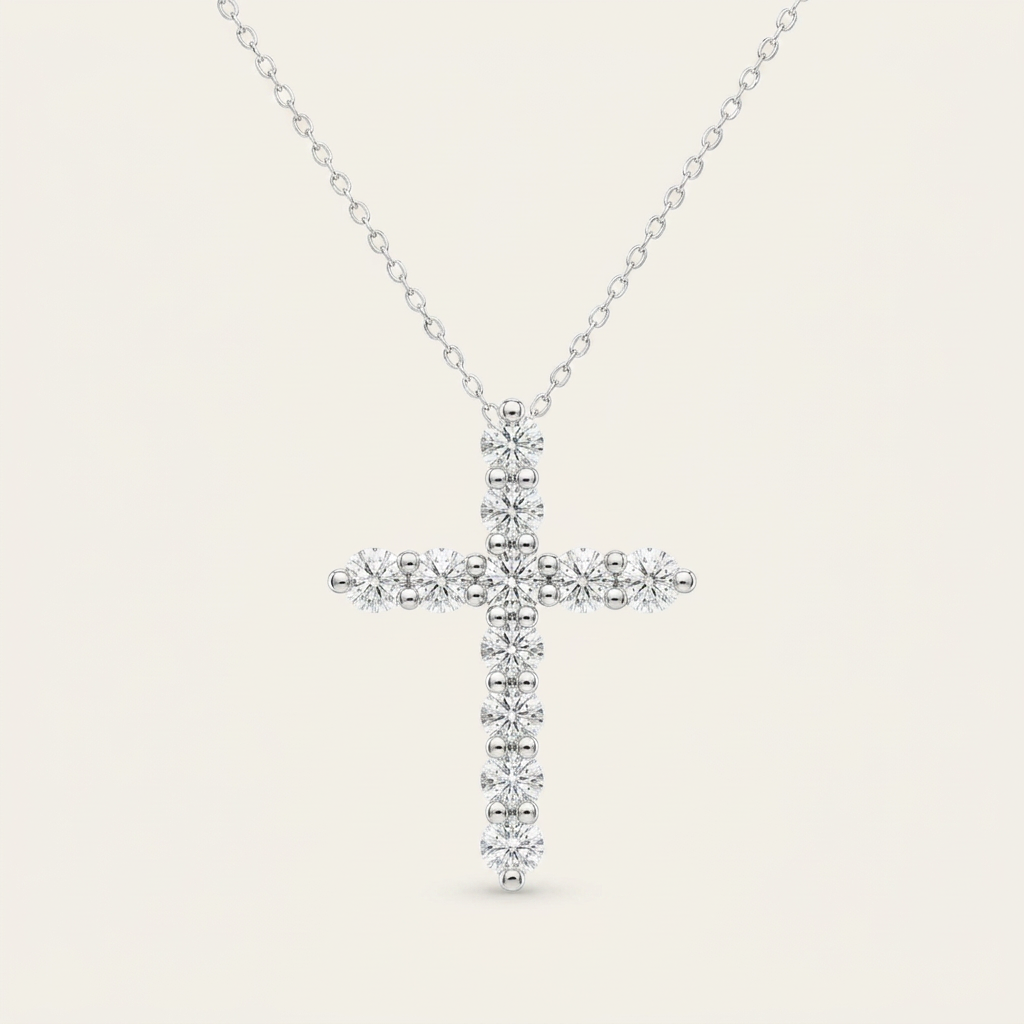 Moissanite 0.17 CT Round Cut Diamond Cross Necklace
