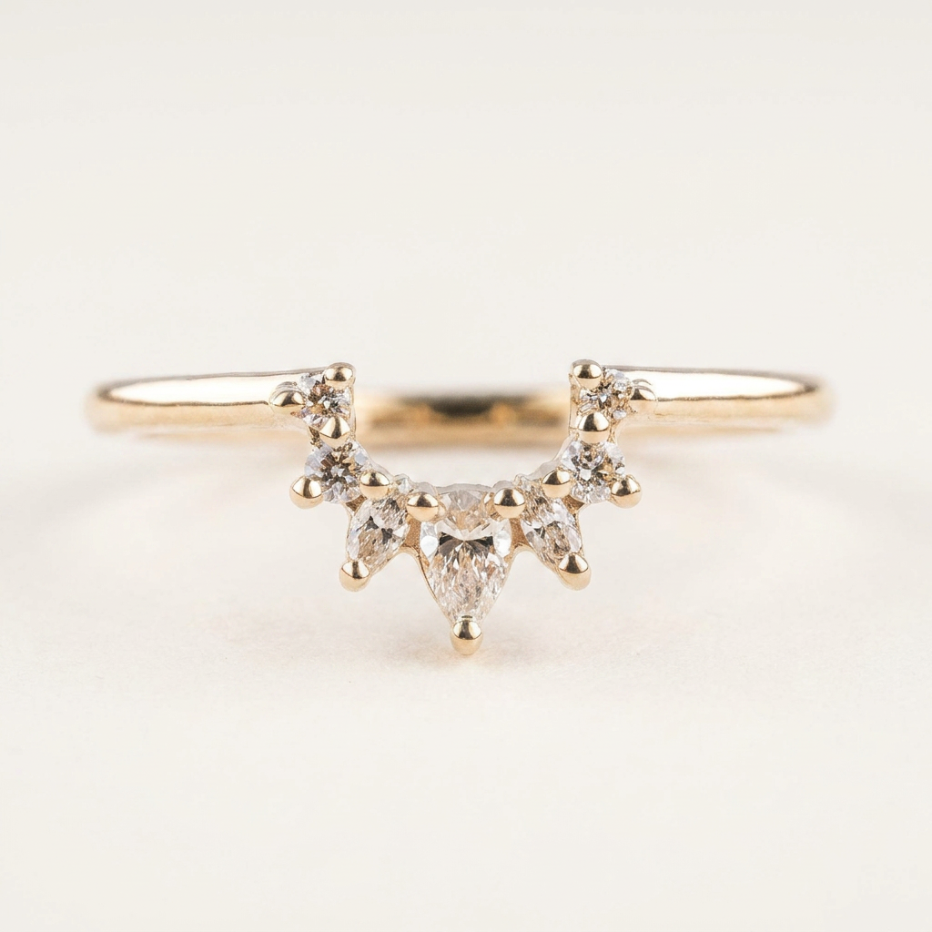 Moissanite 0.16 CT Pear & Round Cut Diamond Ring (V-Bohohippie)