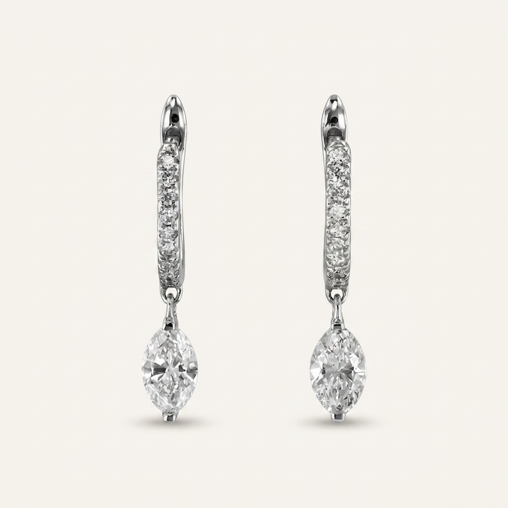 Moissanite 0.63 CT Round & Marquise Cut Diamond Hoop Earrings