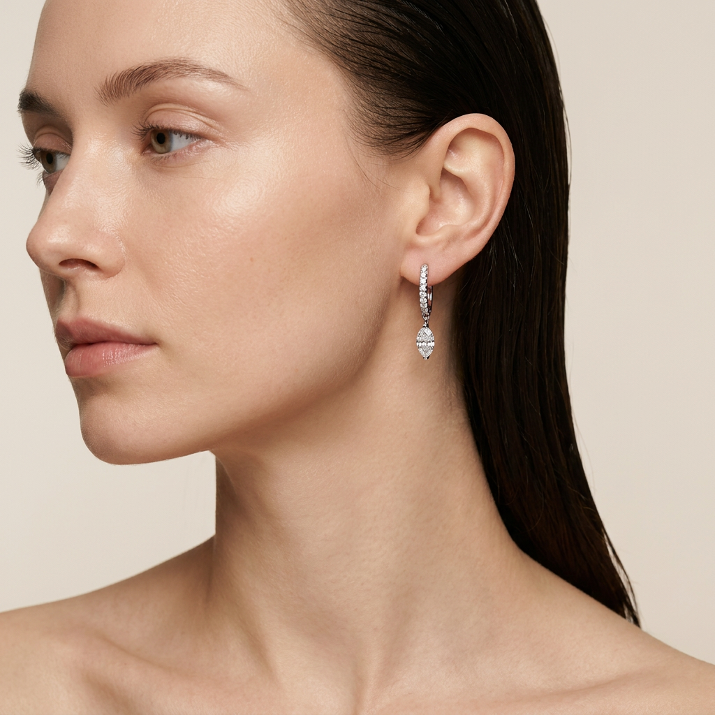 Moissanite 0.63 CT Round & Marquise Cut Diamond Hoop Earrings