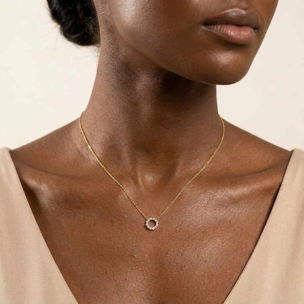 Moissanite 0.25 CT Round Cut Diamond Circle Pendant Necklace