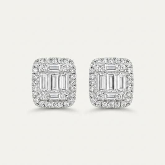 Moissanite 1.22 CT Baguette & Round Cut Diamond Stud Earrings