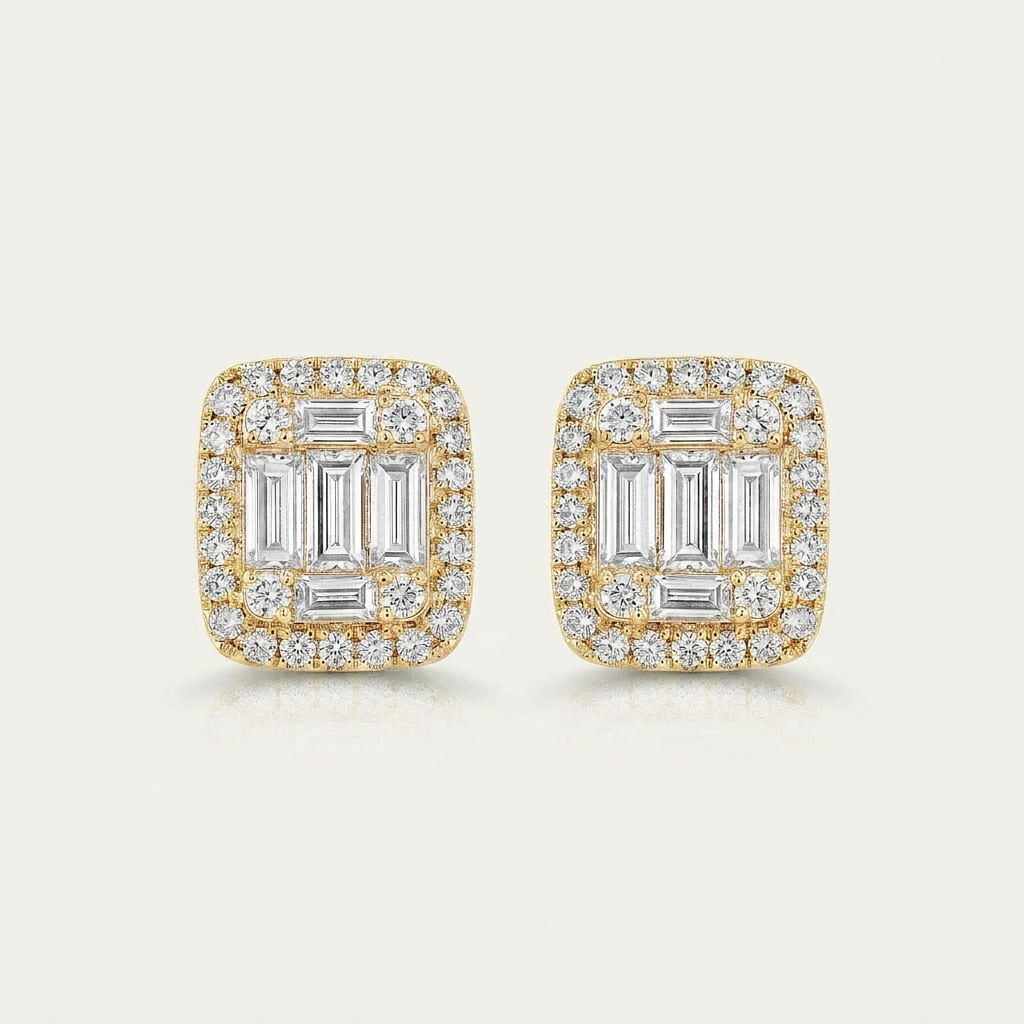 Moissanite 1.22 CT Baguette & Round Cut Diamond Stud Earrings