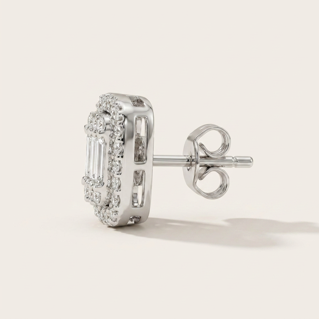 Moissanite 0.93 CT Round & Baguette Cut Diamond Stud Earrings