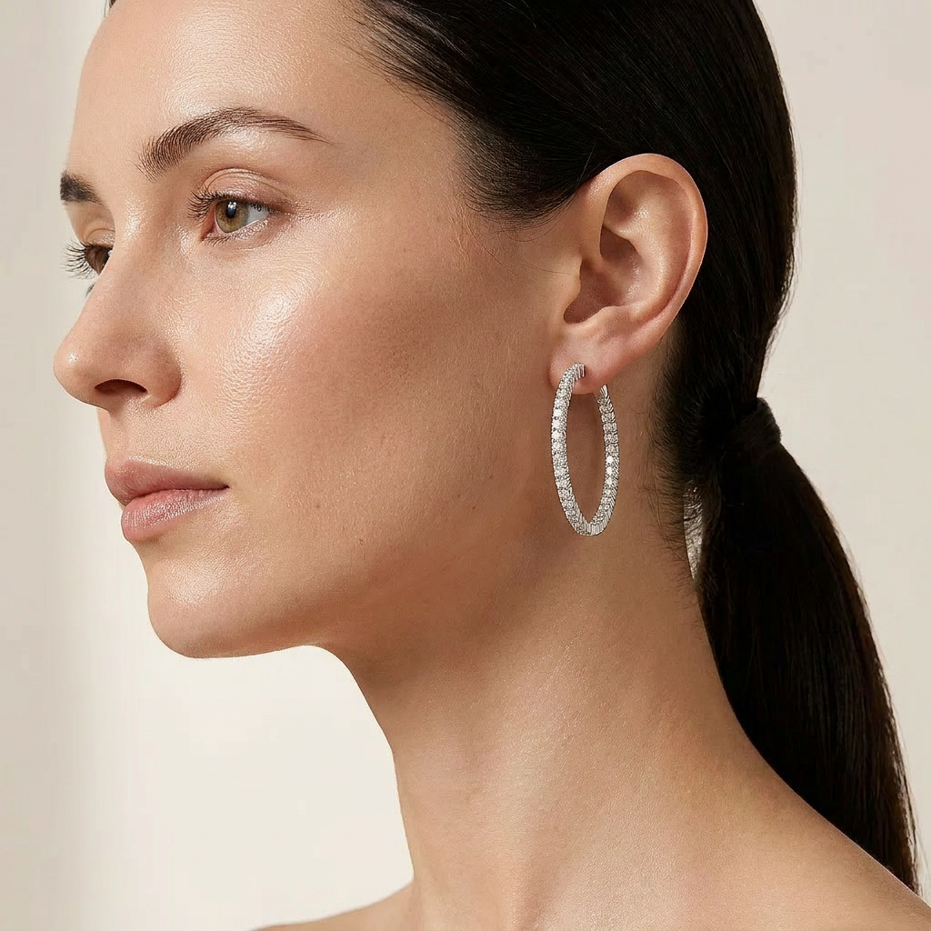 Moissanite 2.66 CT Round Cut Diamond Hoop Earrings