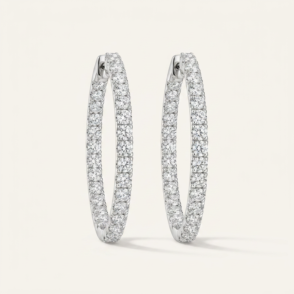 Moissanite 2.66 CT Round Cut Diamond Hoop Earrings