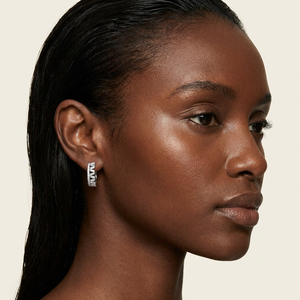Moissanite 0.81 CT Round & Baguette Cut Diamond Hoop Earrings
