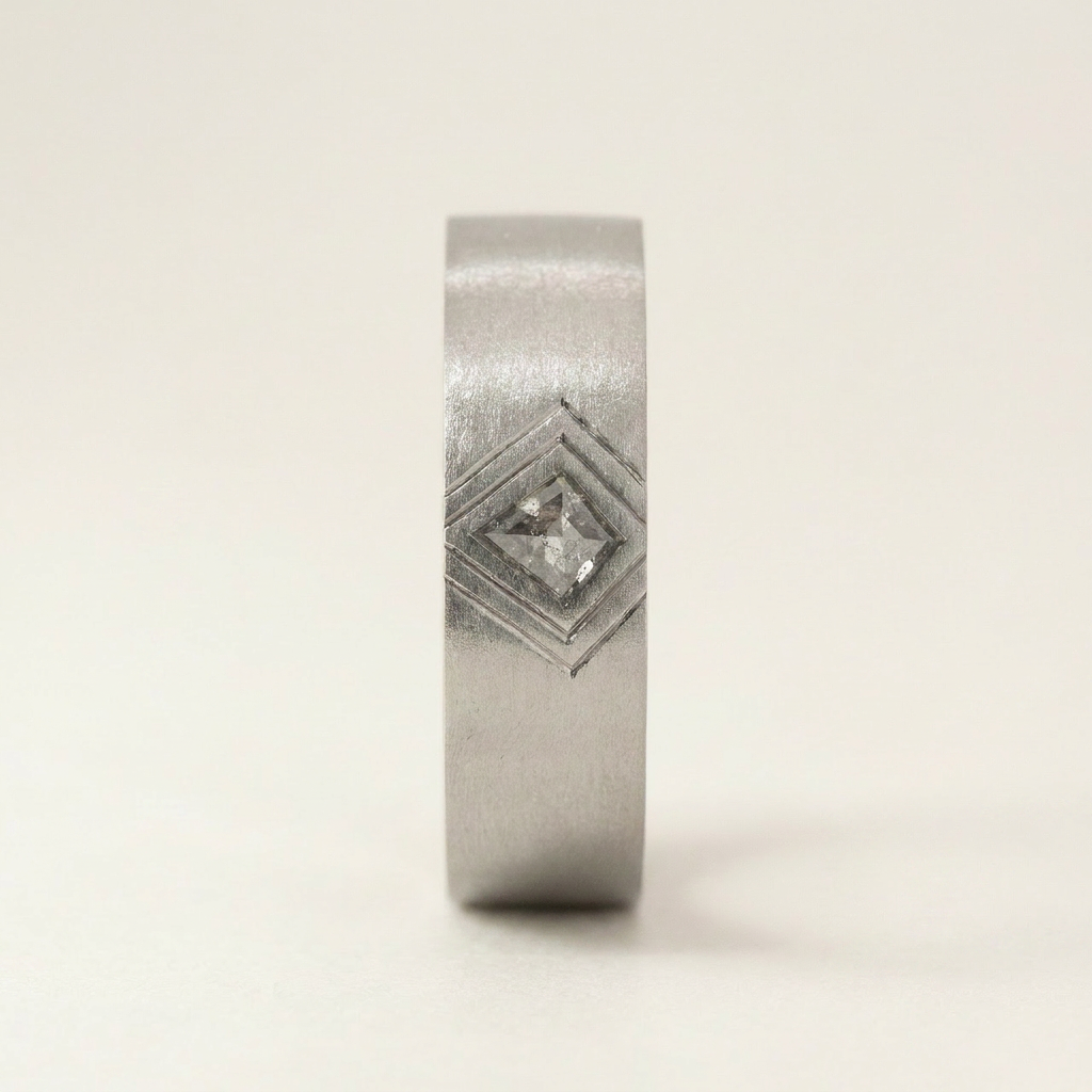 0.05 CT Kite Cut Salt and Pepper Diamond Ring