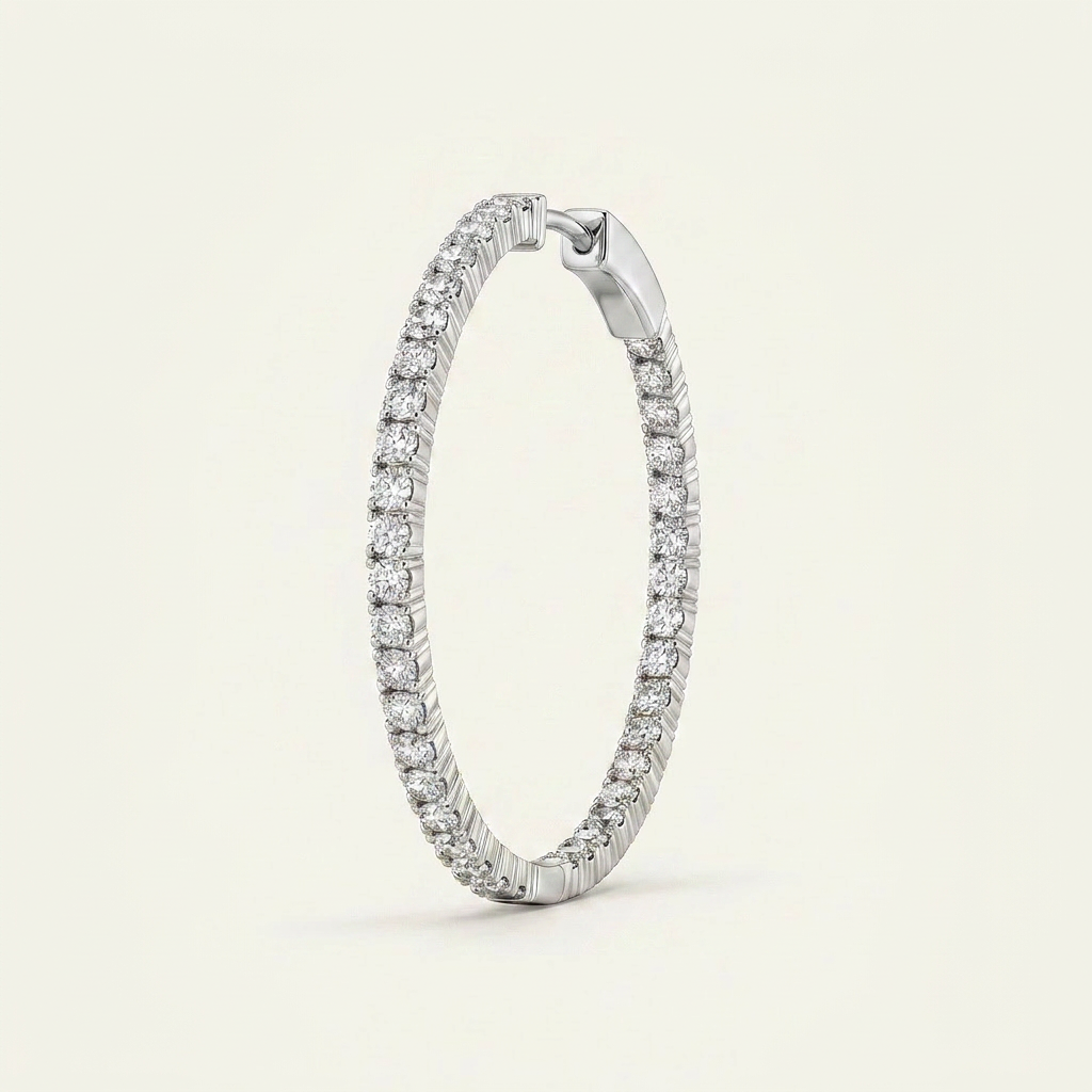 Moissanite 2.66 CT Round Cut Diamond Hoop Earrings