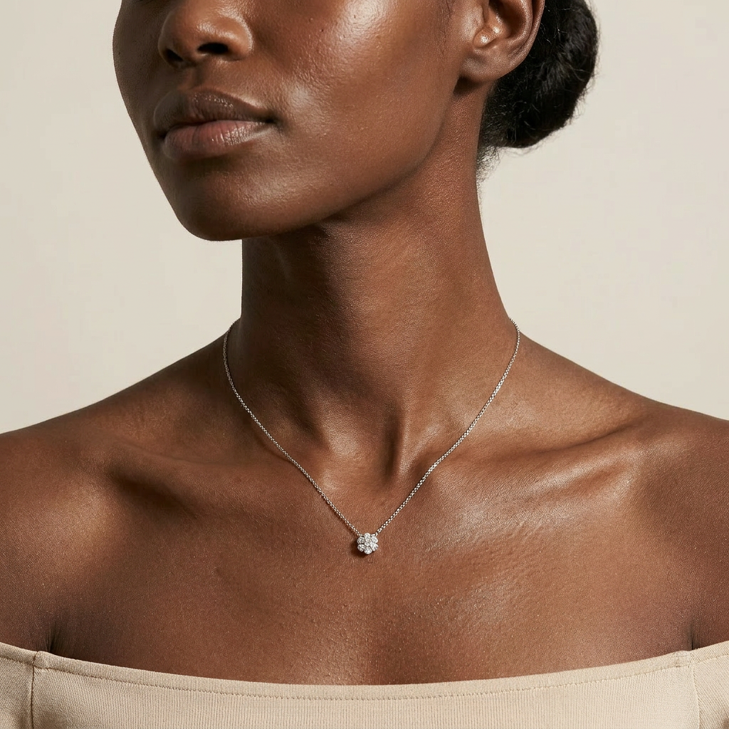 Moissanite 0.70 CT Pear & Round Cut Diamond Floral Necklace