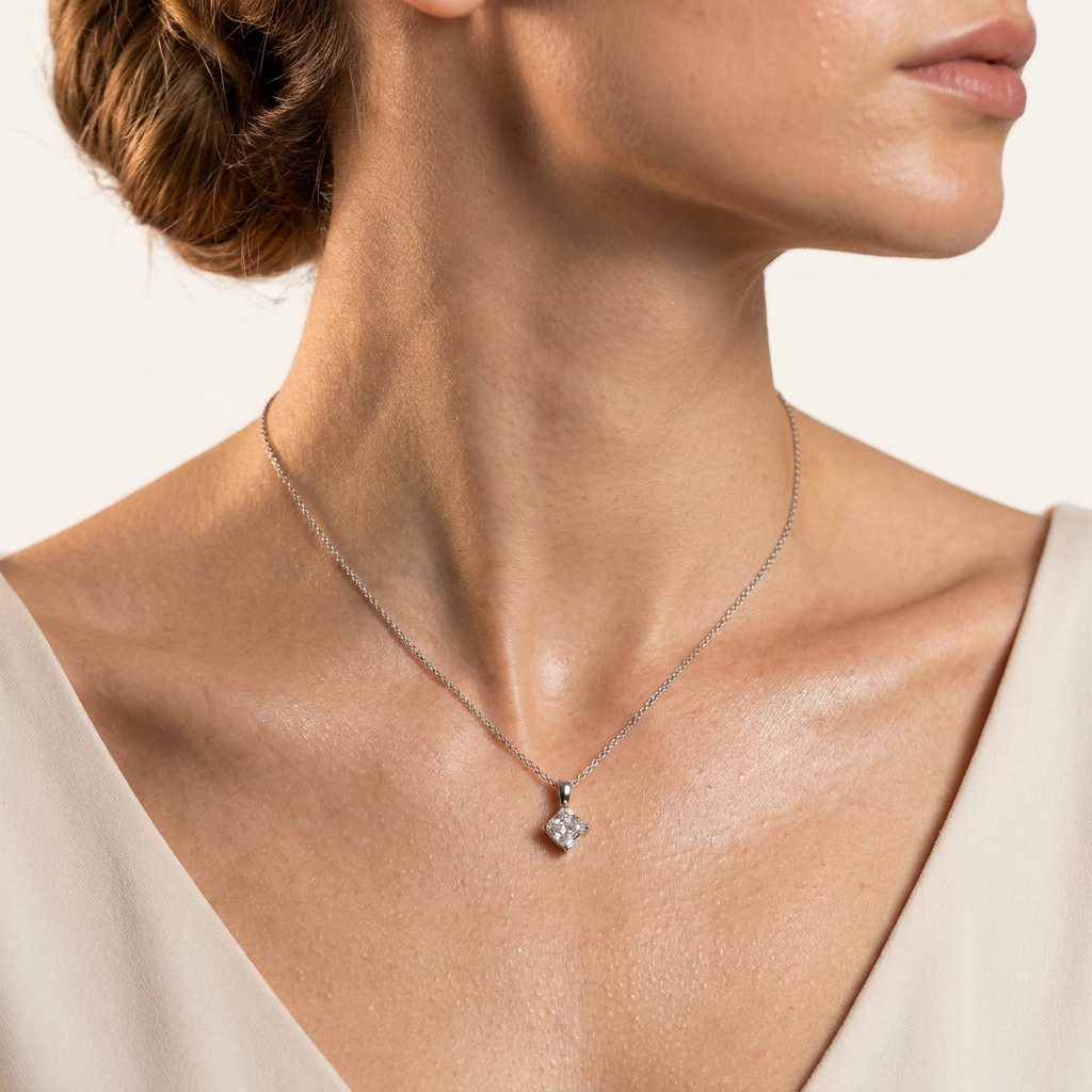 Moissanite 0.40 CT Princess Cut Diamond Solitaire Necklace